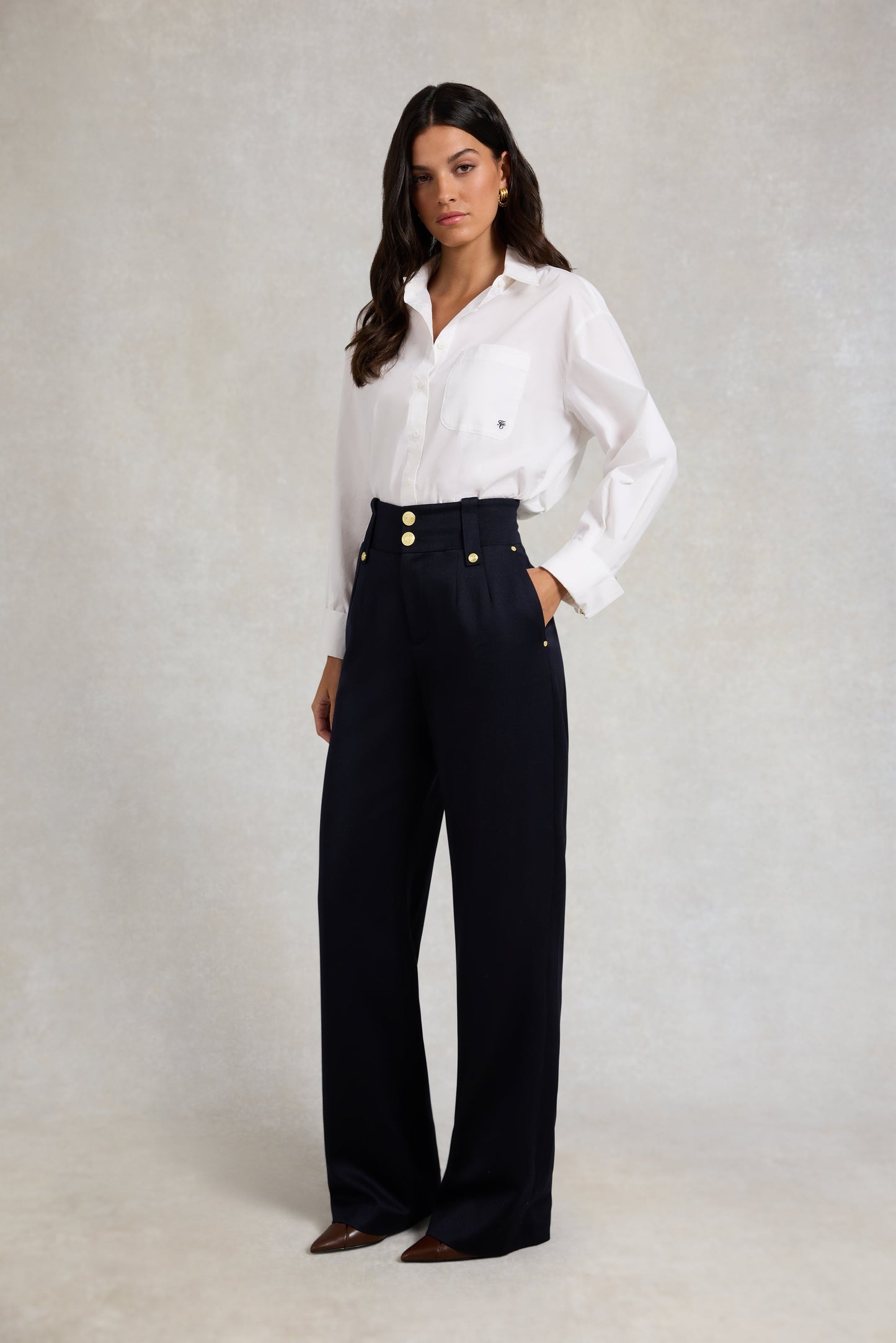 High Waisted Straight Trouser (Navy Barathea)