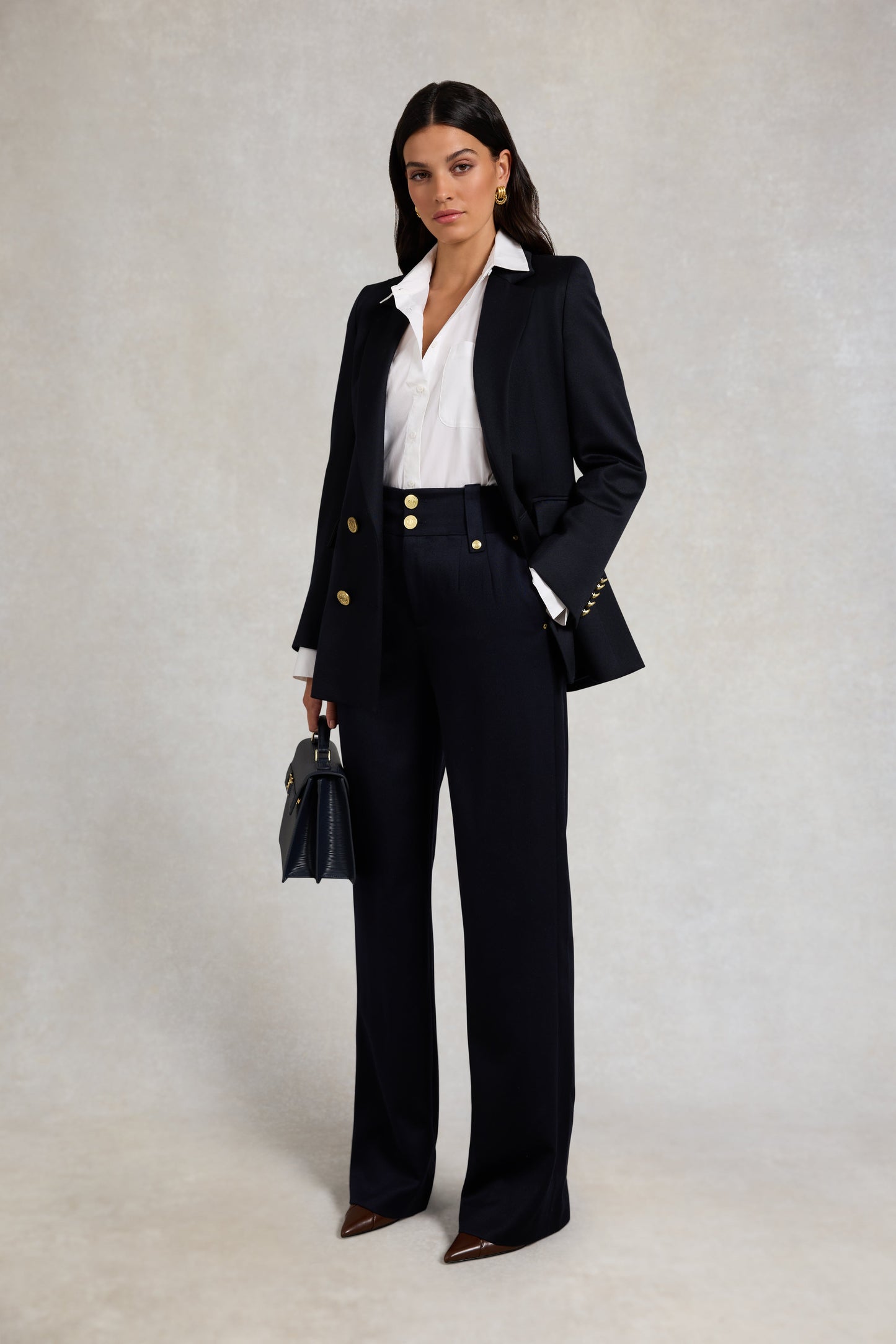 High Waisted Straight Trouser (Navy Barathea)