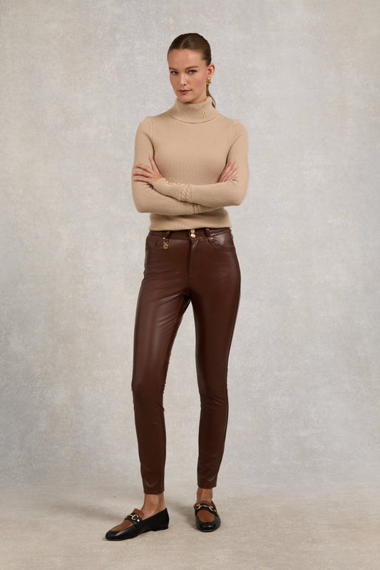 Faux Leather Skinny Jean (Burnished Tan)