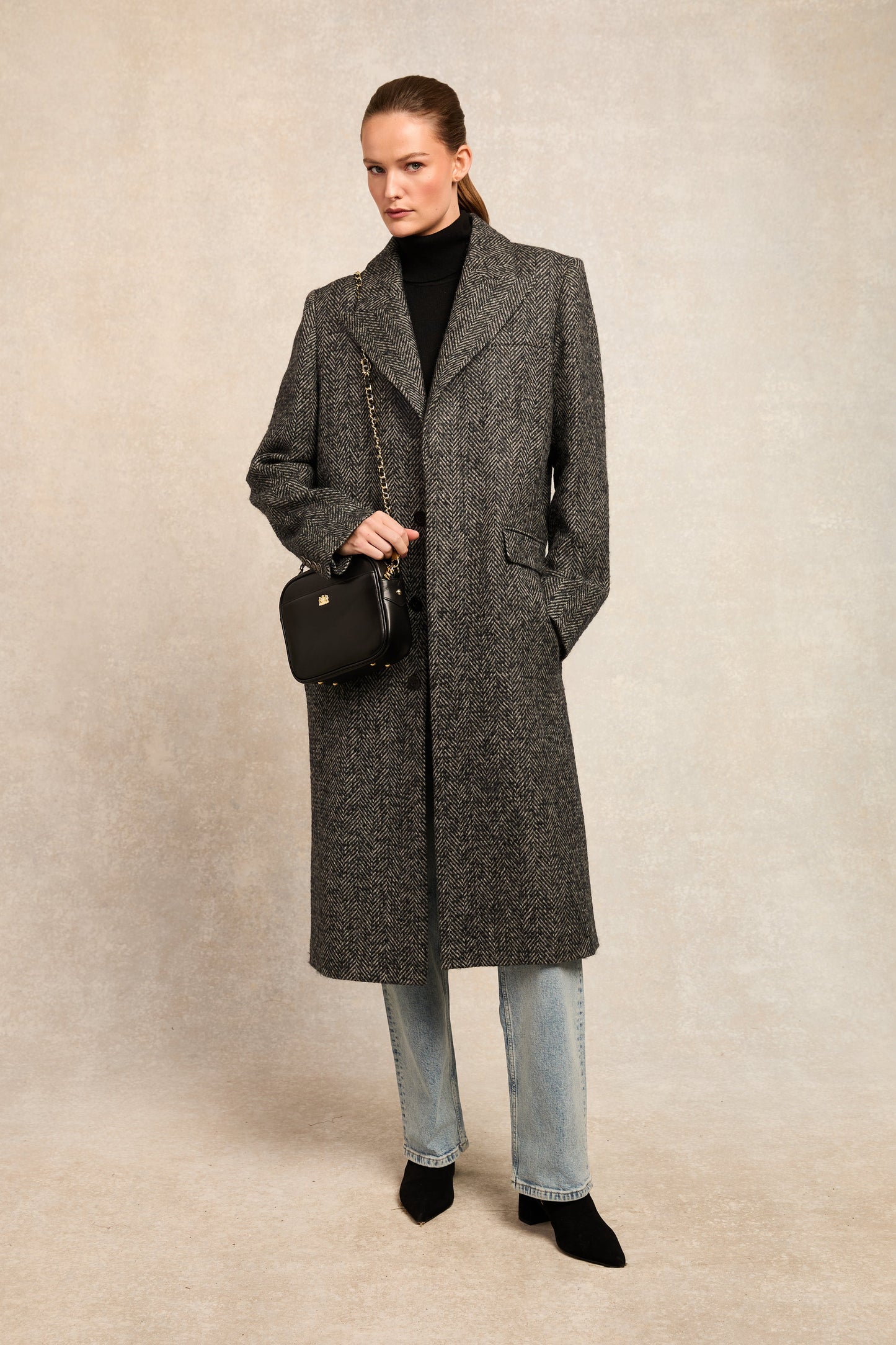 Regency Mid Heel Ankle Boot (Black Suede)