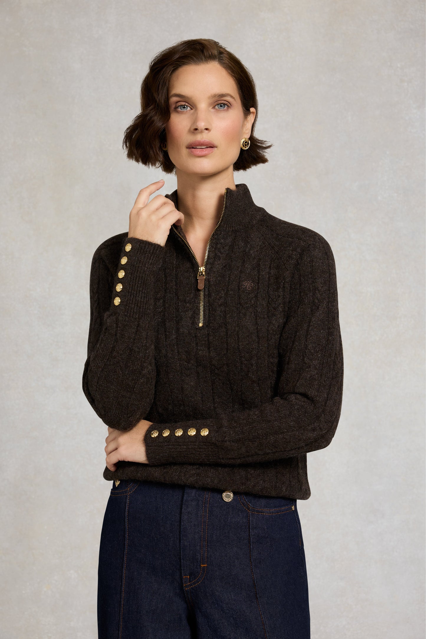 Bridget Quarter Zip Knit (Chocolate)