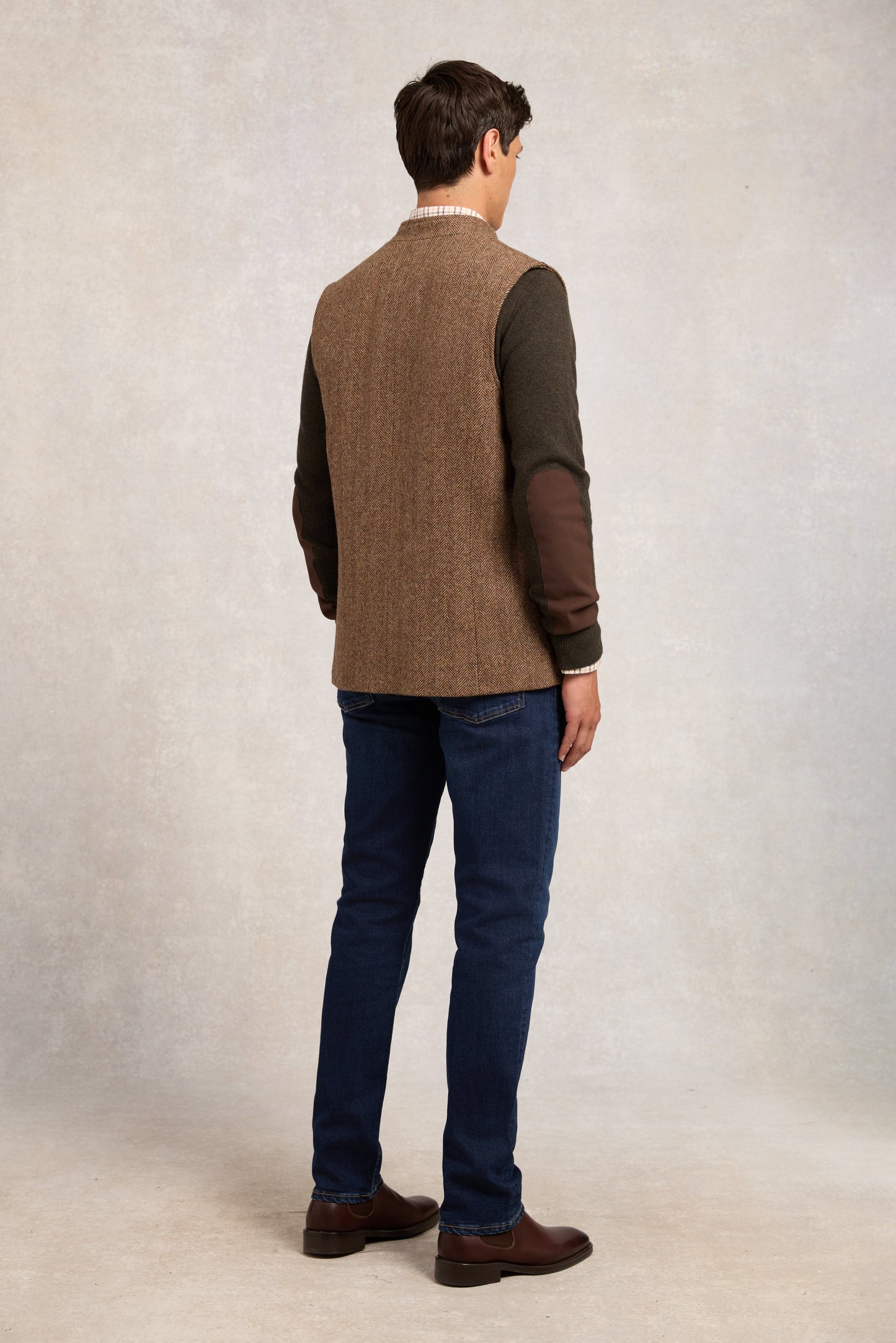 Nehru Gilet (Large Scale Brown Herringbone)