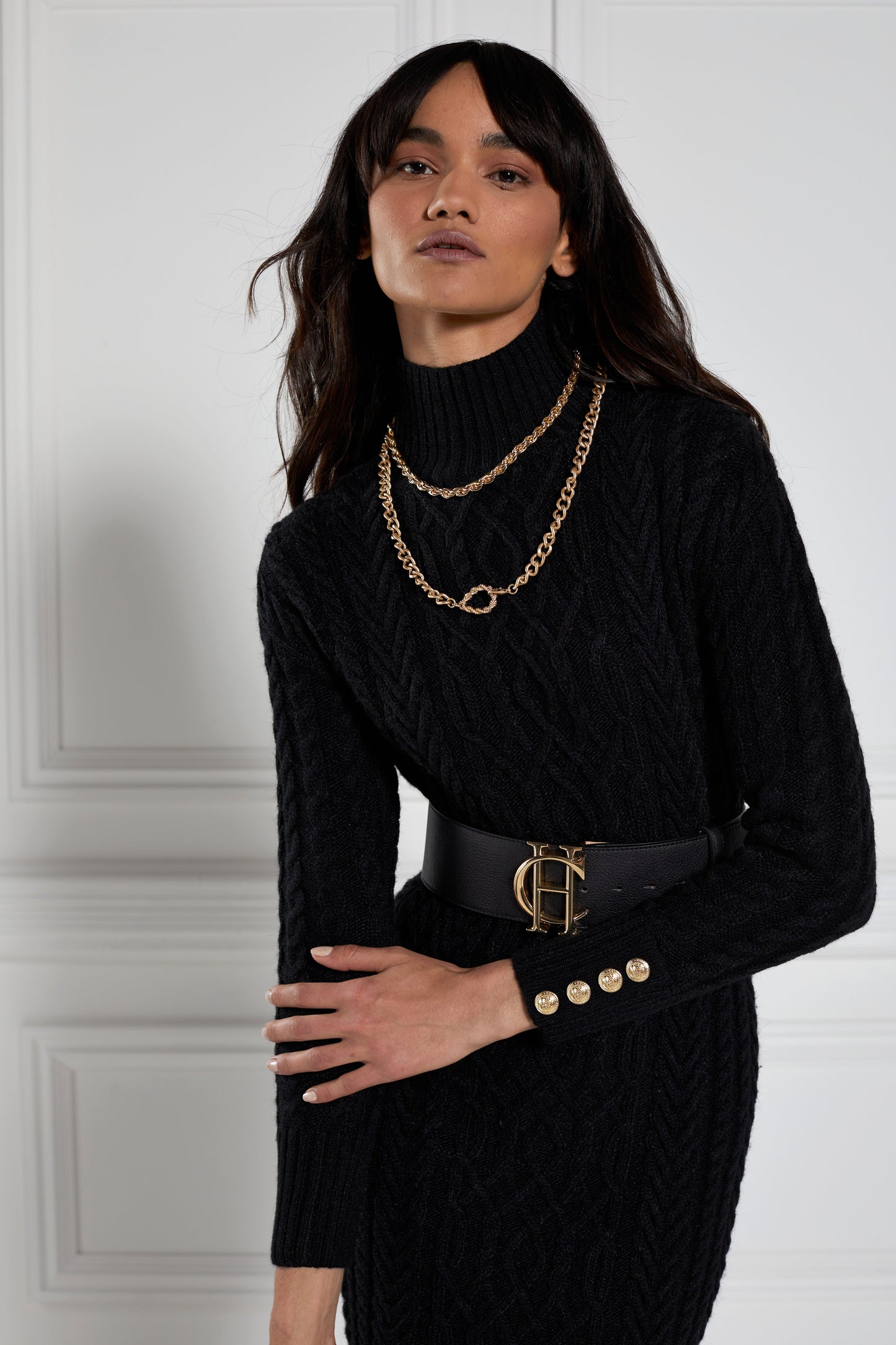 Windsor Cable Midi Dress (Black)