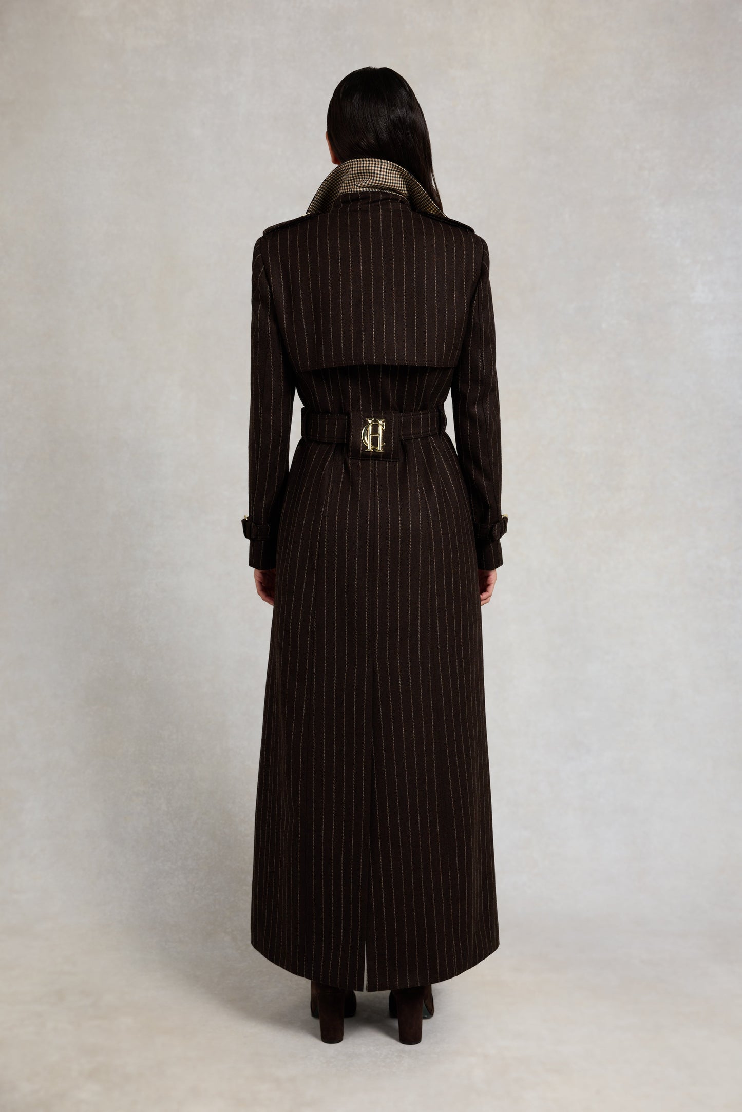 Full Length Marlborough Trench Coat (Chocolate Pinstripe)