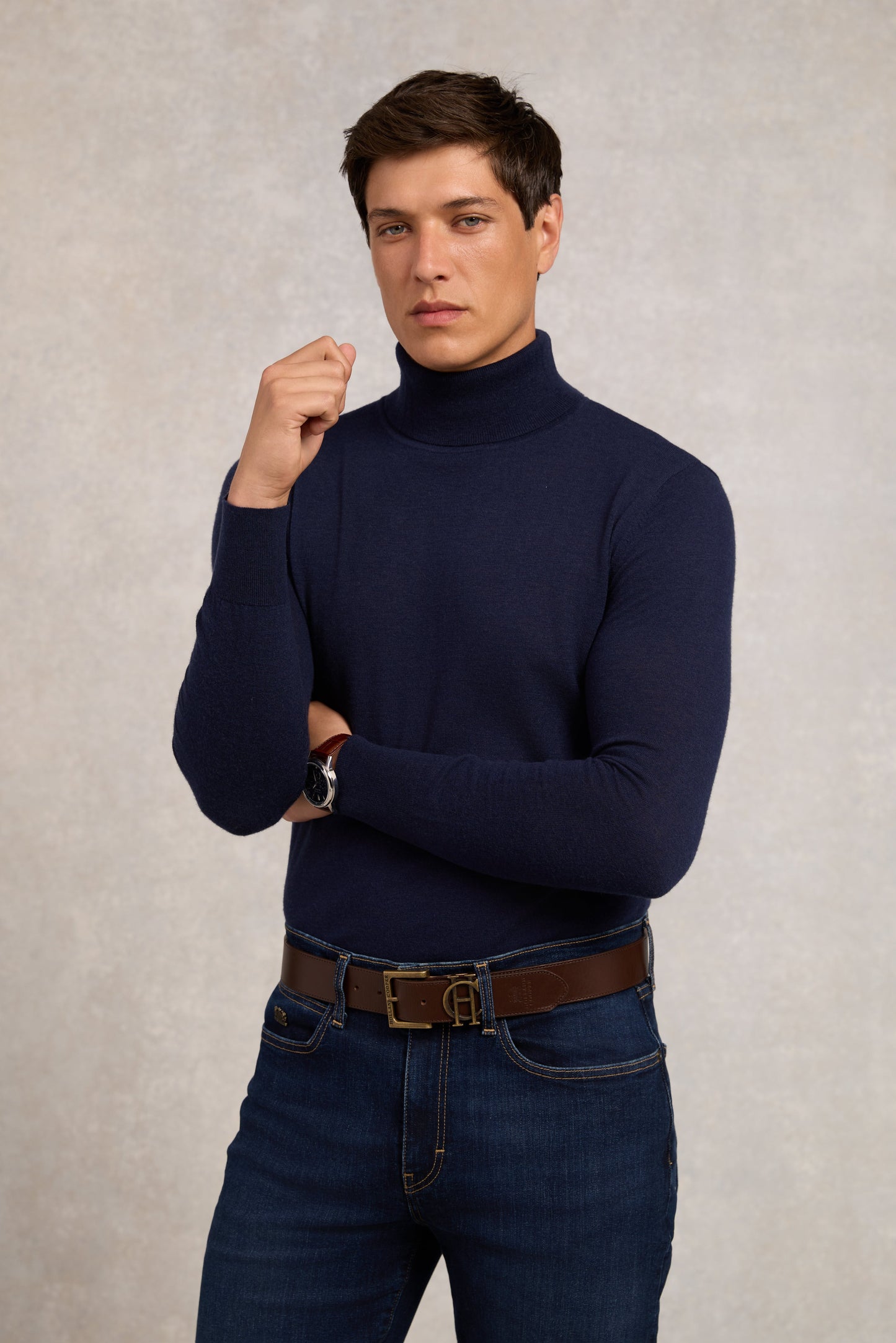 Fine Roll Neck Knit (Navy)