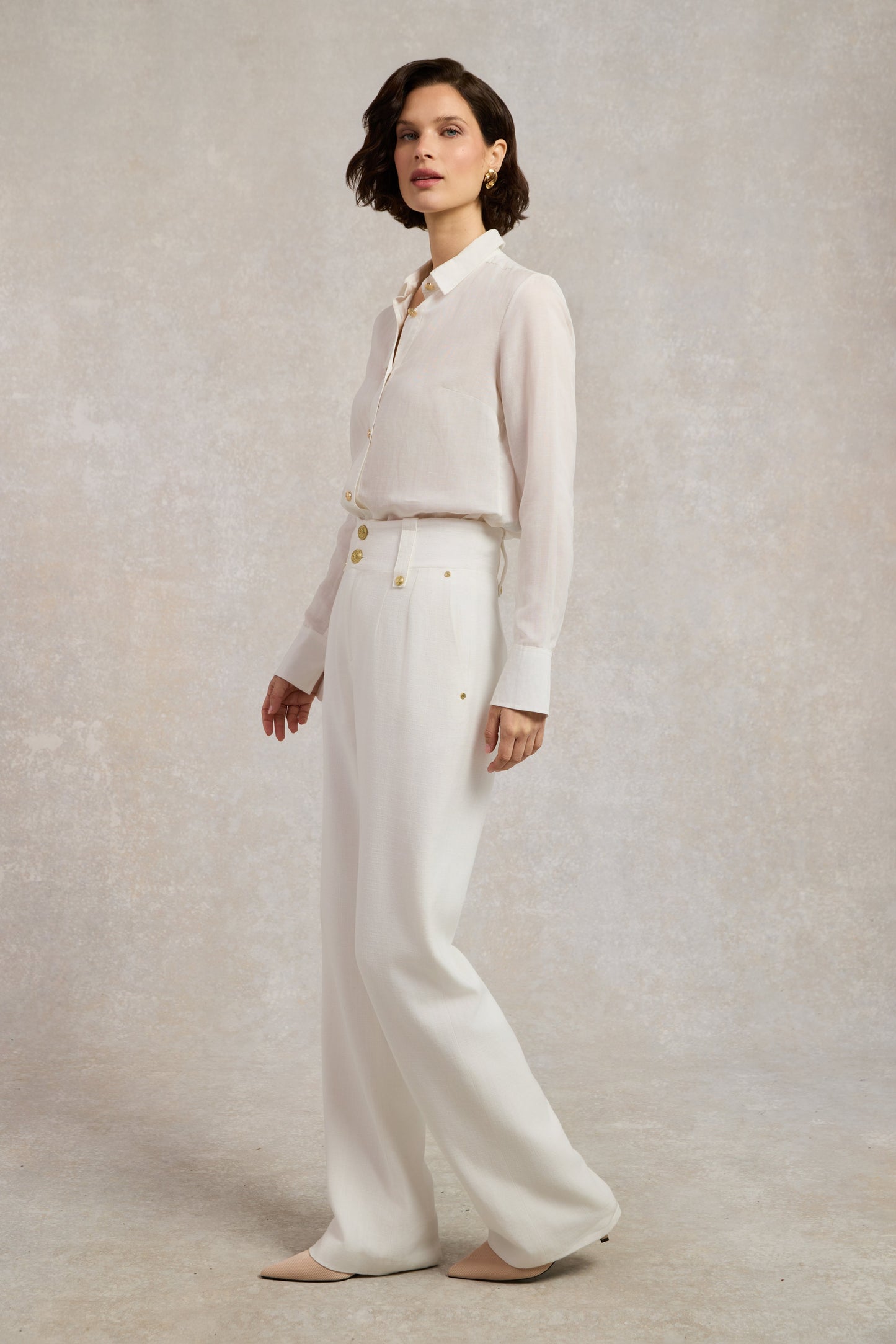 High Waisted Straight Trouser (Oyster Linen)