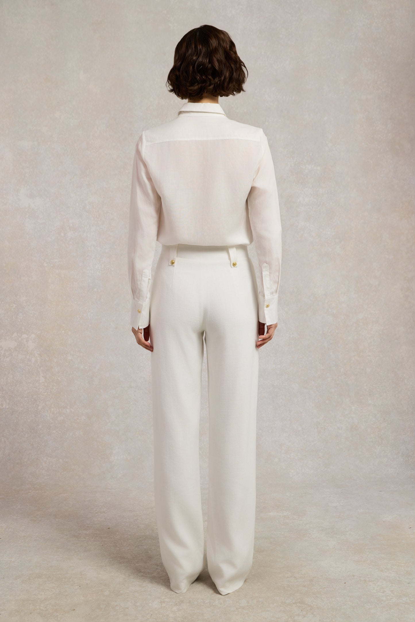 High Waisted Straight Trouser (Oyster Linen)
