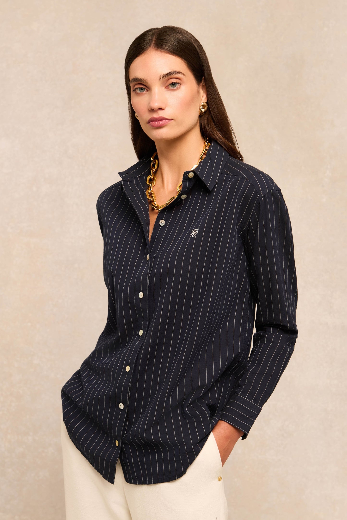 Athena Shirt (Navy Pinstripe)