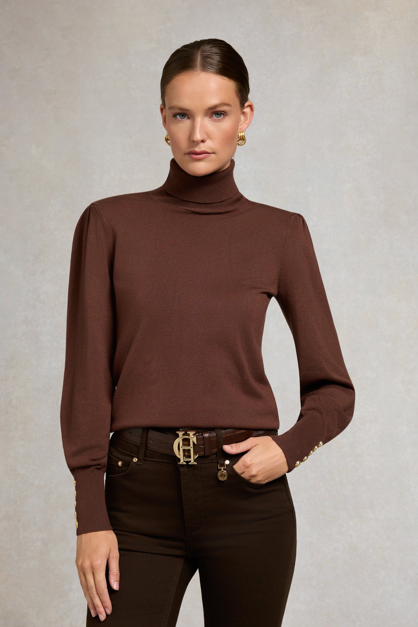 Structured Kelsie Roll Neck Knit (Cocoa)