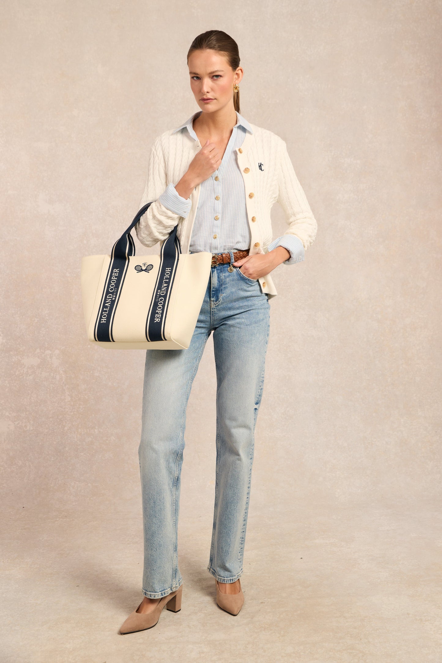 Racquets Tote (Ecru Navy)