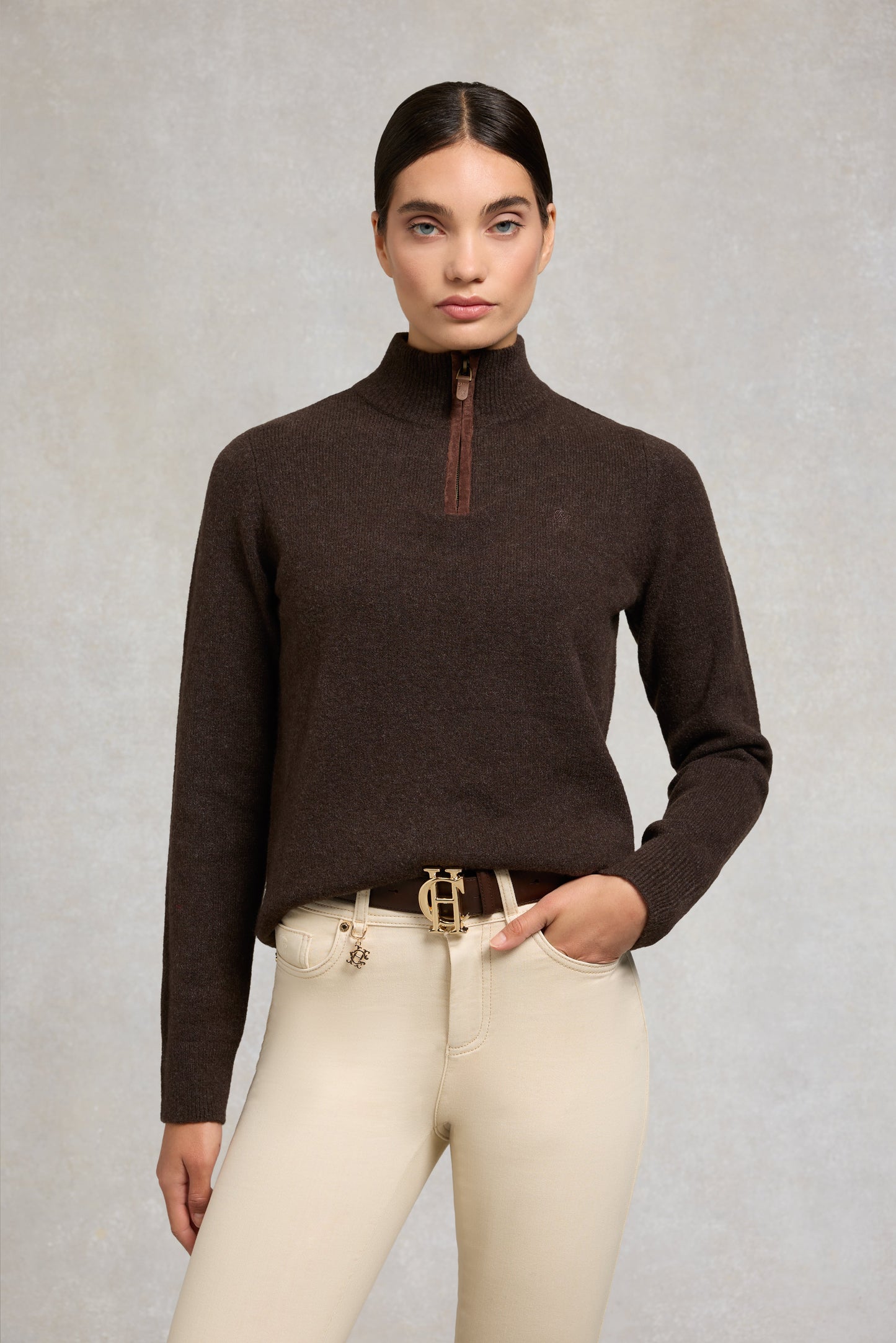 Country Quarter Zip Knit (Chocolate)