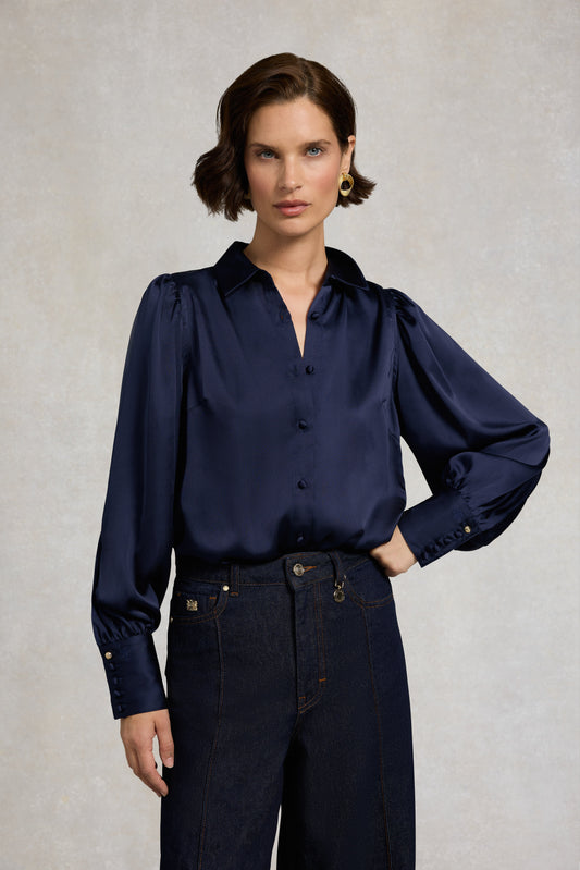 Iona Satin Shirt (Deep Navy)