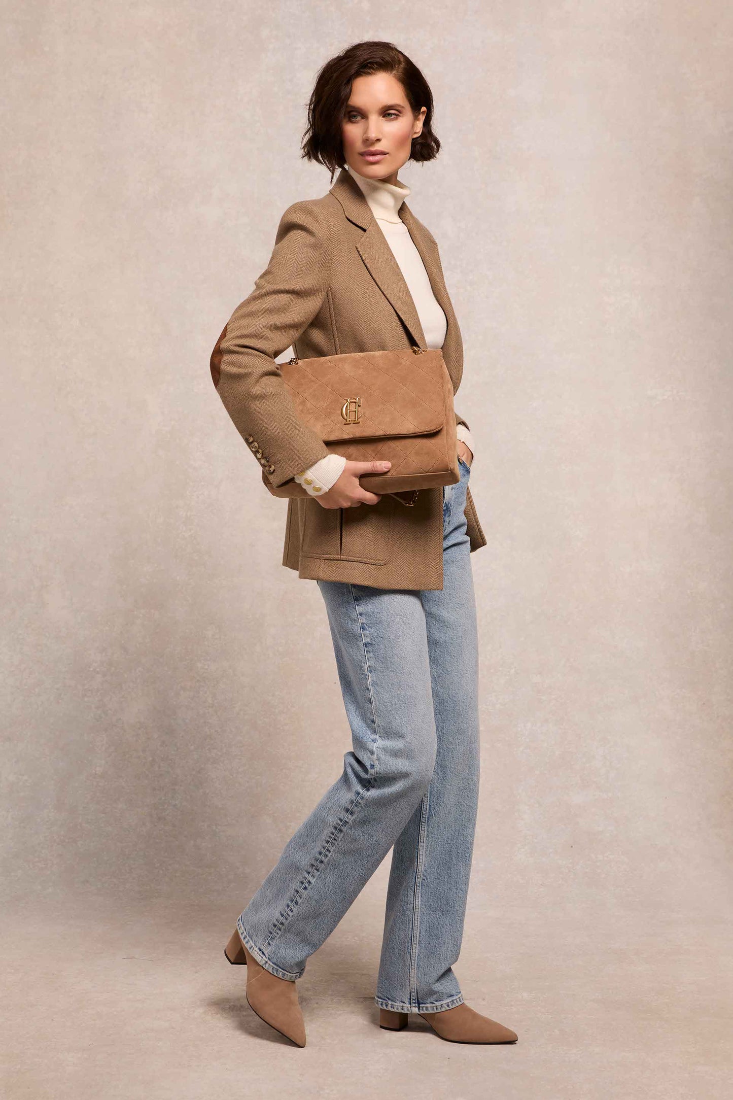 Milan Shoulder Bag (Light Tan Suede)