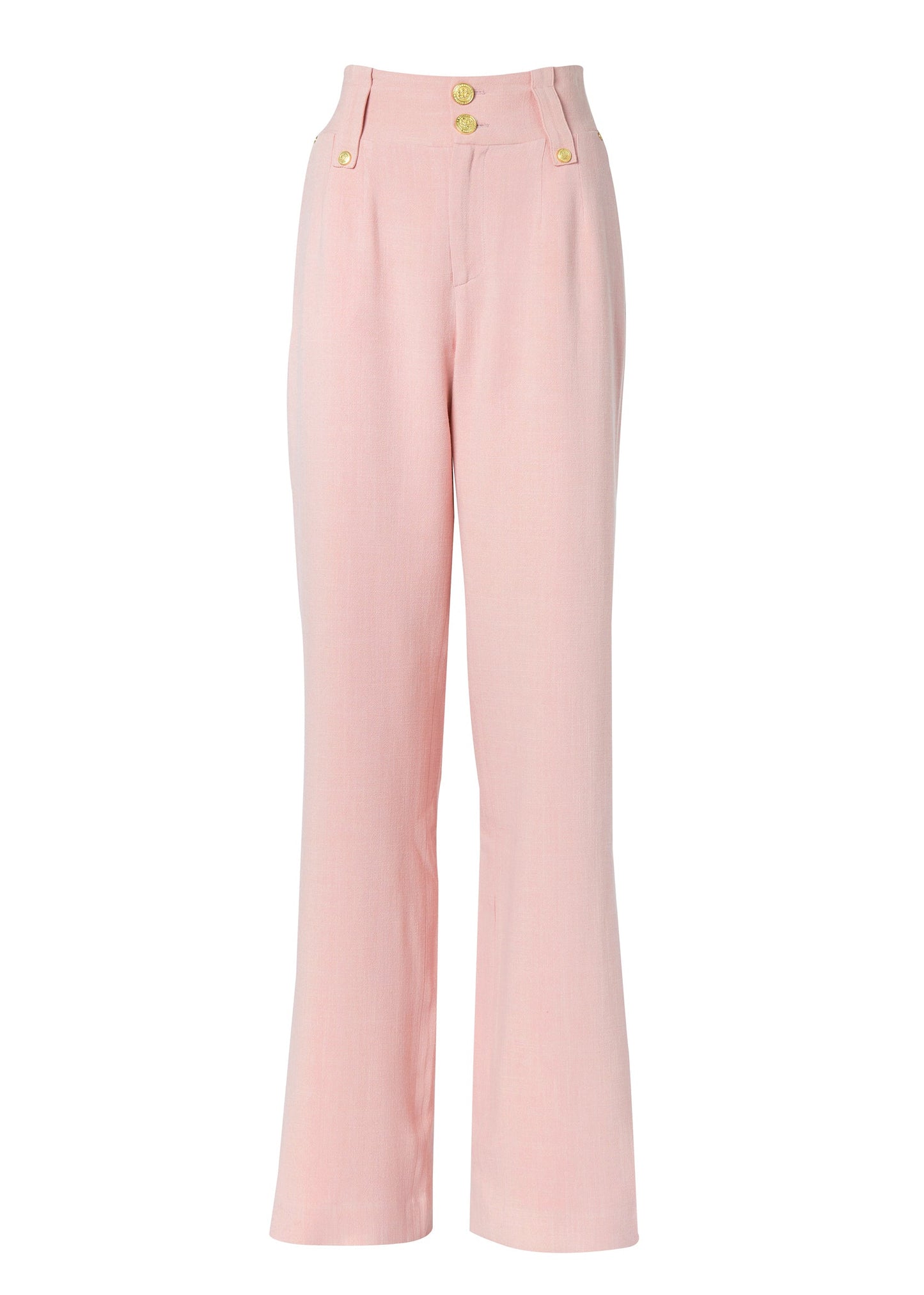 High Waisted Straight Trouser (Pink Linen)