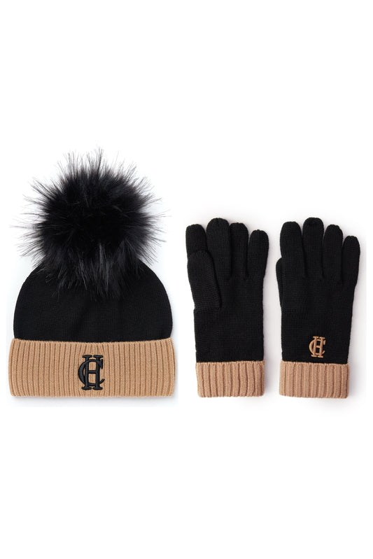 Chelsea Bobble Hat & Glove Set (Black)