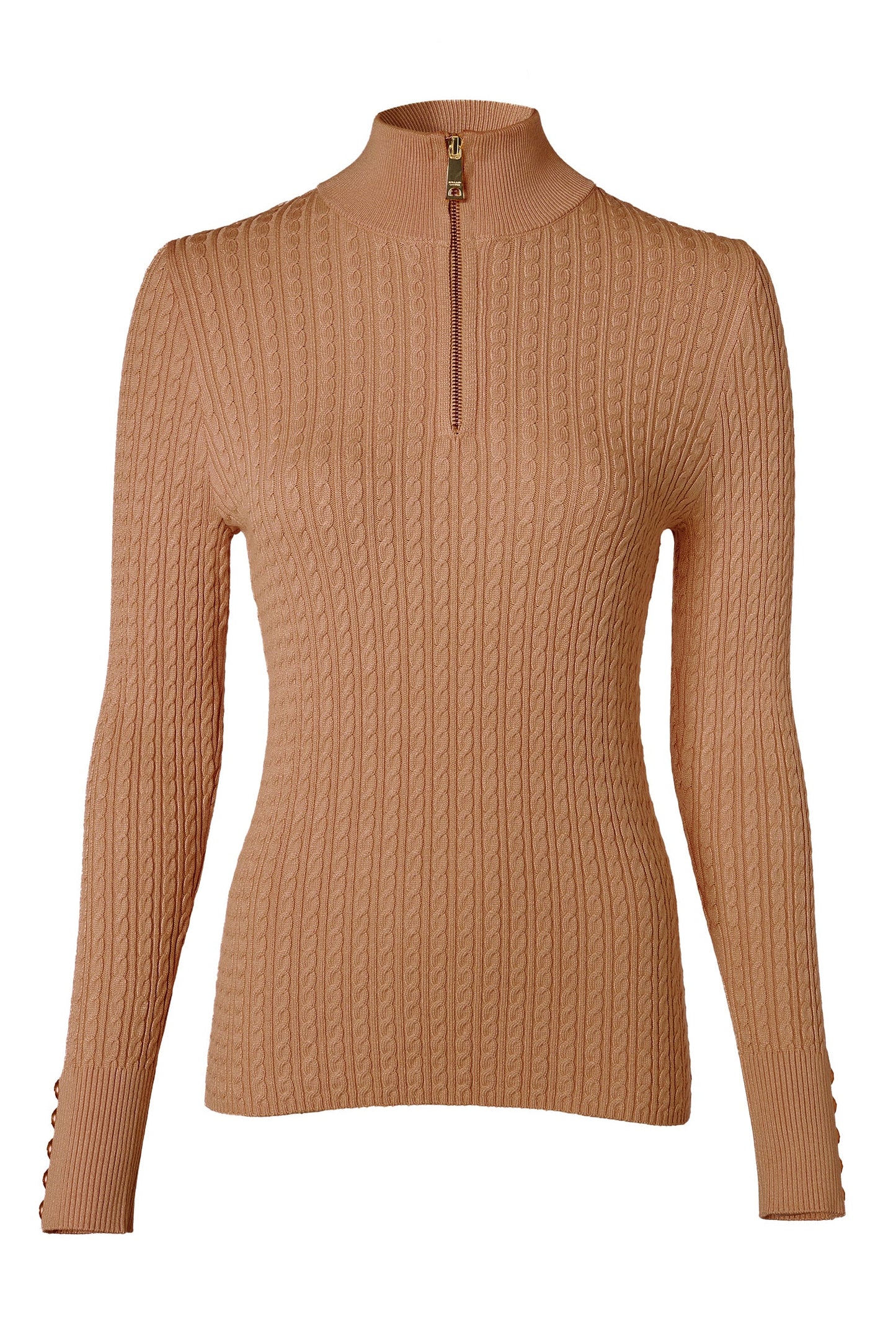 Ava Quarter Zip Knit (Dark Camel Marl)