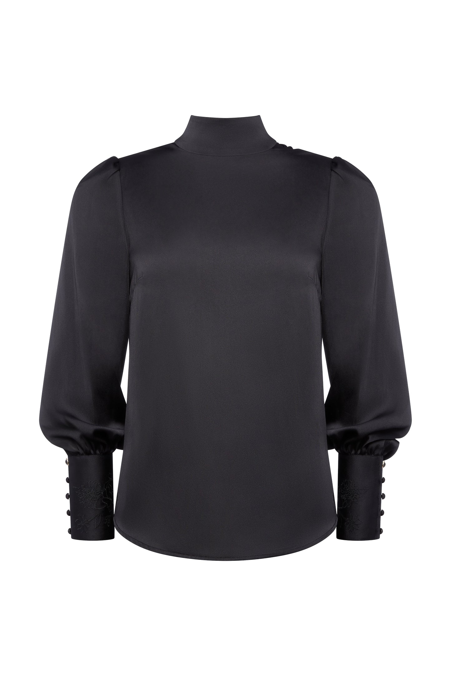 Carmen High Neck Blouse (Black Satin)