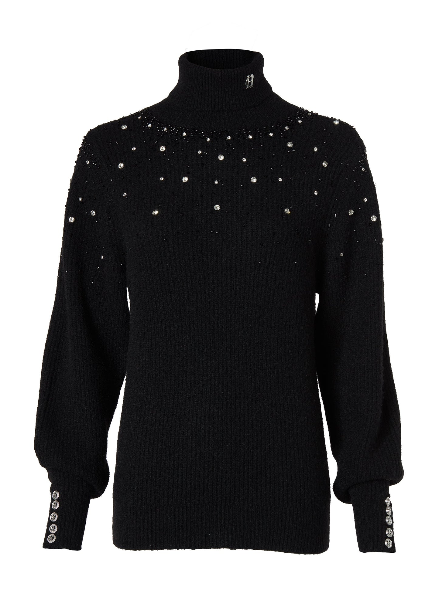 Kelsie Rib Embellished Roll Neck (Black)