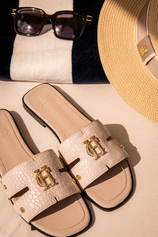 Monogram Slides (Dusty Pink Croc)