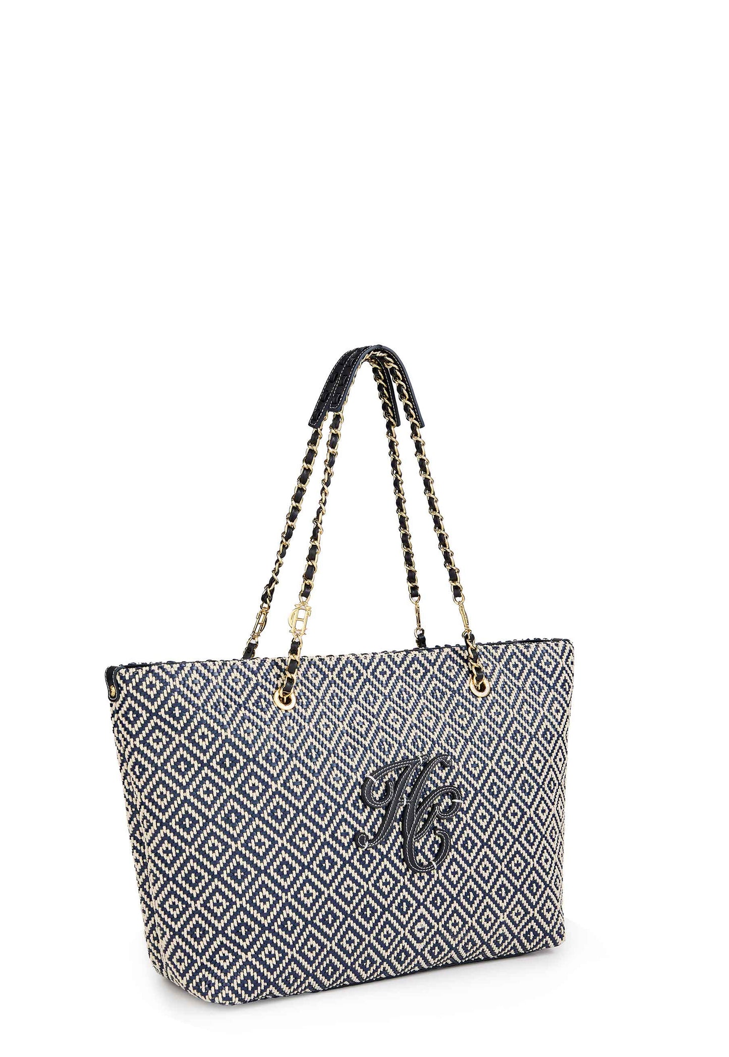 Amalfi Straw Tote (Navy Geo)