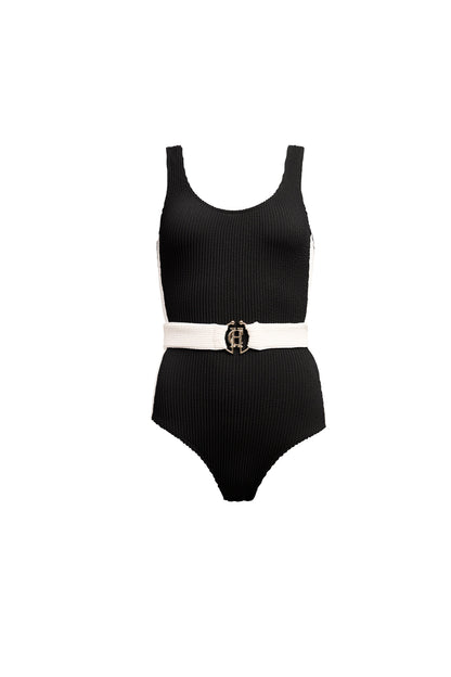Classic Belted Swimsuit (Black)