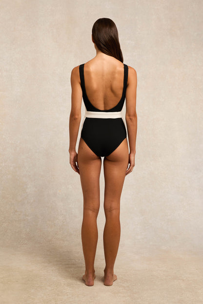 Classic Belted Swimsuit (Black)