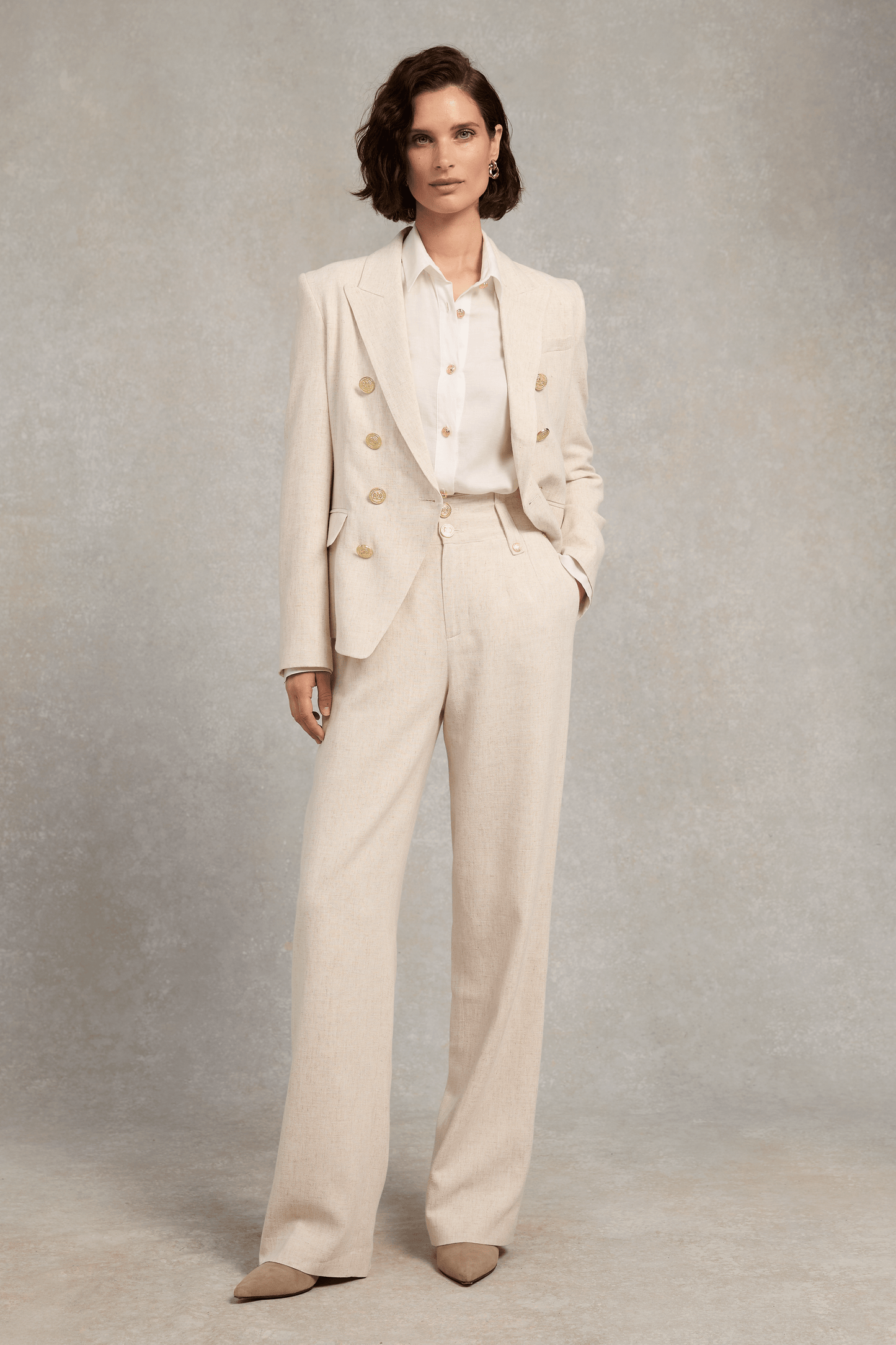 High Waisted Straight Trouser (Natural Linen)