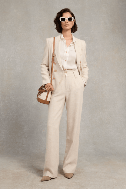 High Waisted Straight Trouser (Natural Linen)