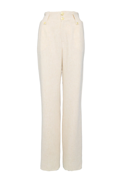 High Waisted Straight Trouser (Natural Linen)