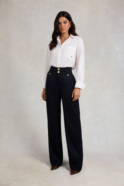 High Waisted Straight Trouser (Navy Barathea)