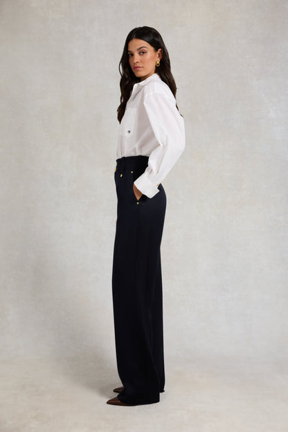 High Waisted Straight Trouser (Navy Barathea)