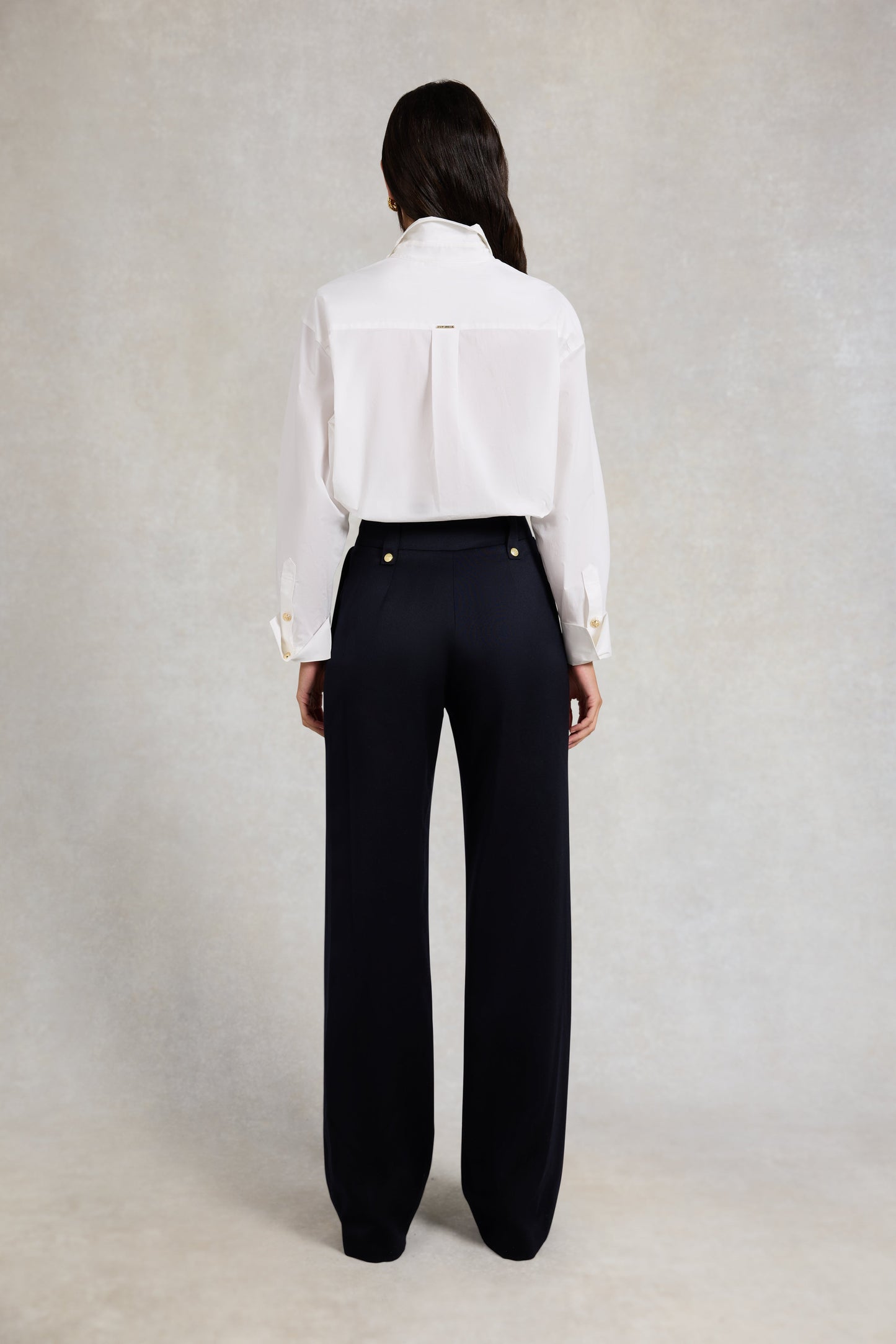 High Waisted Straight Trouser (Navy Barathea)