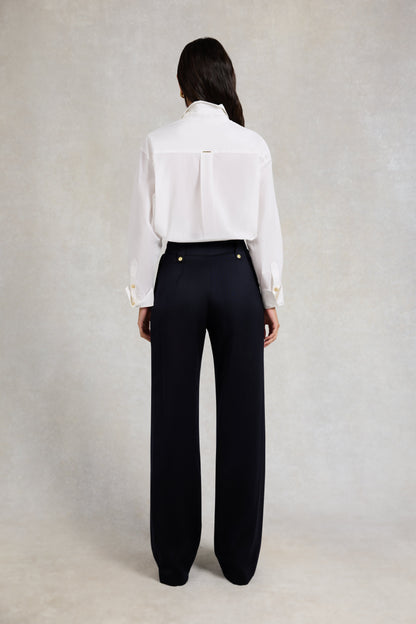 High Waisted Straight Trouser (Navy Barathea)