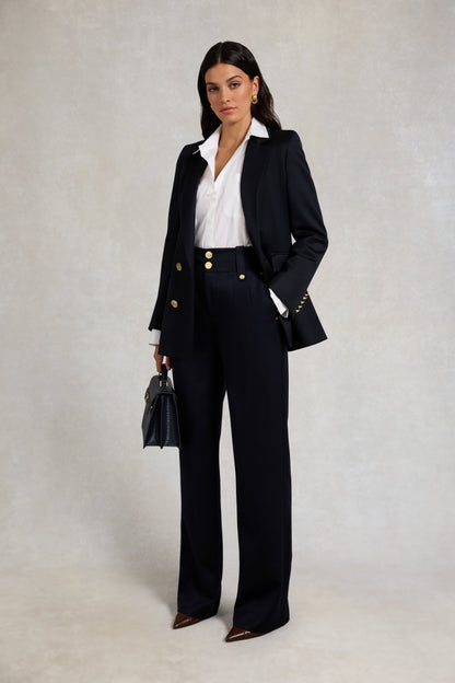 High Waisted Straight Trouser (Navy Barathea)
