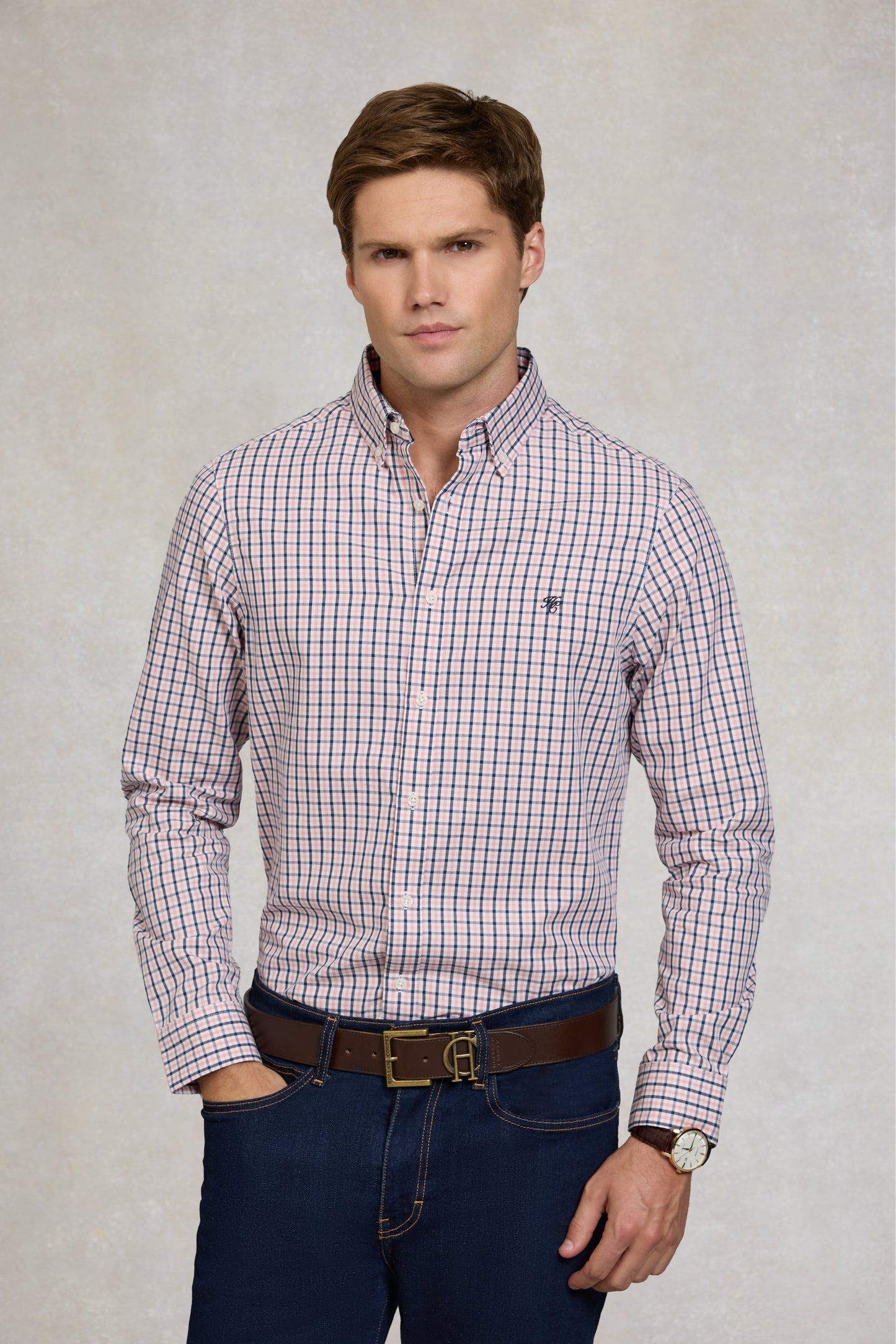 Men's Classic Woven Button Down Shirt (Cotswold Pink Check)