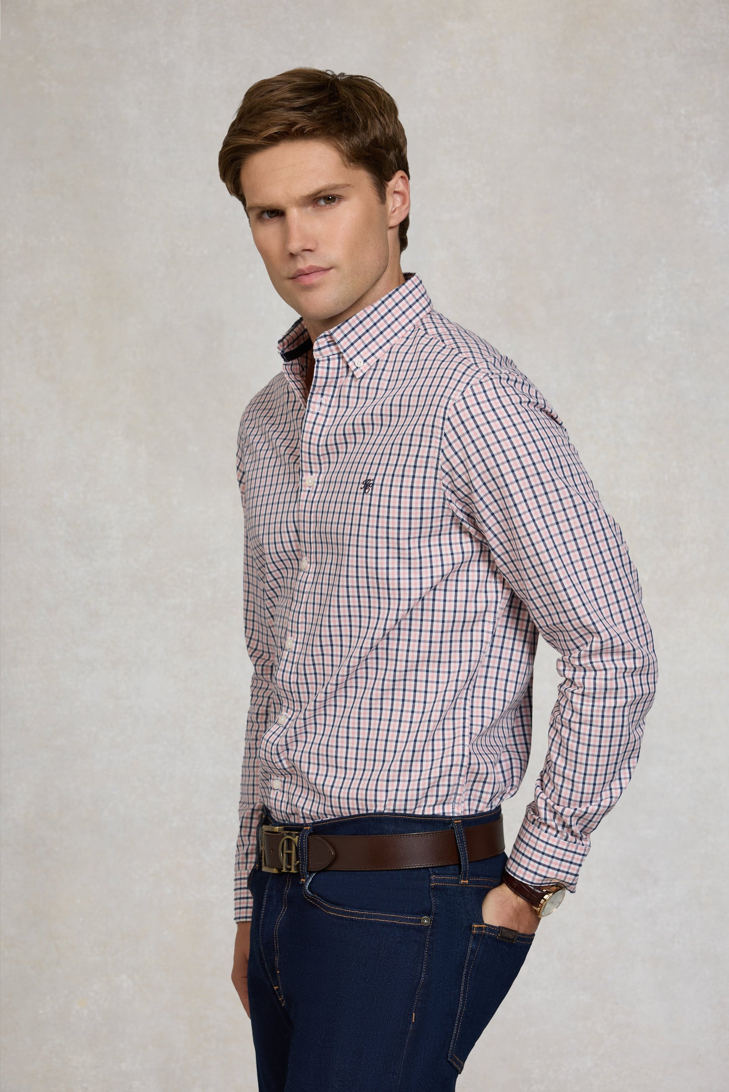 Men's Classic Woven Button Down Shirt (Cotswold Pink Check)