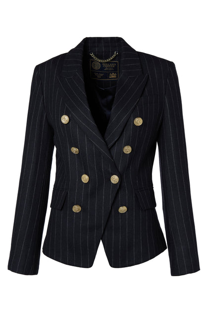 Mary's Navy Chalk Pinstripe Look