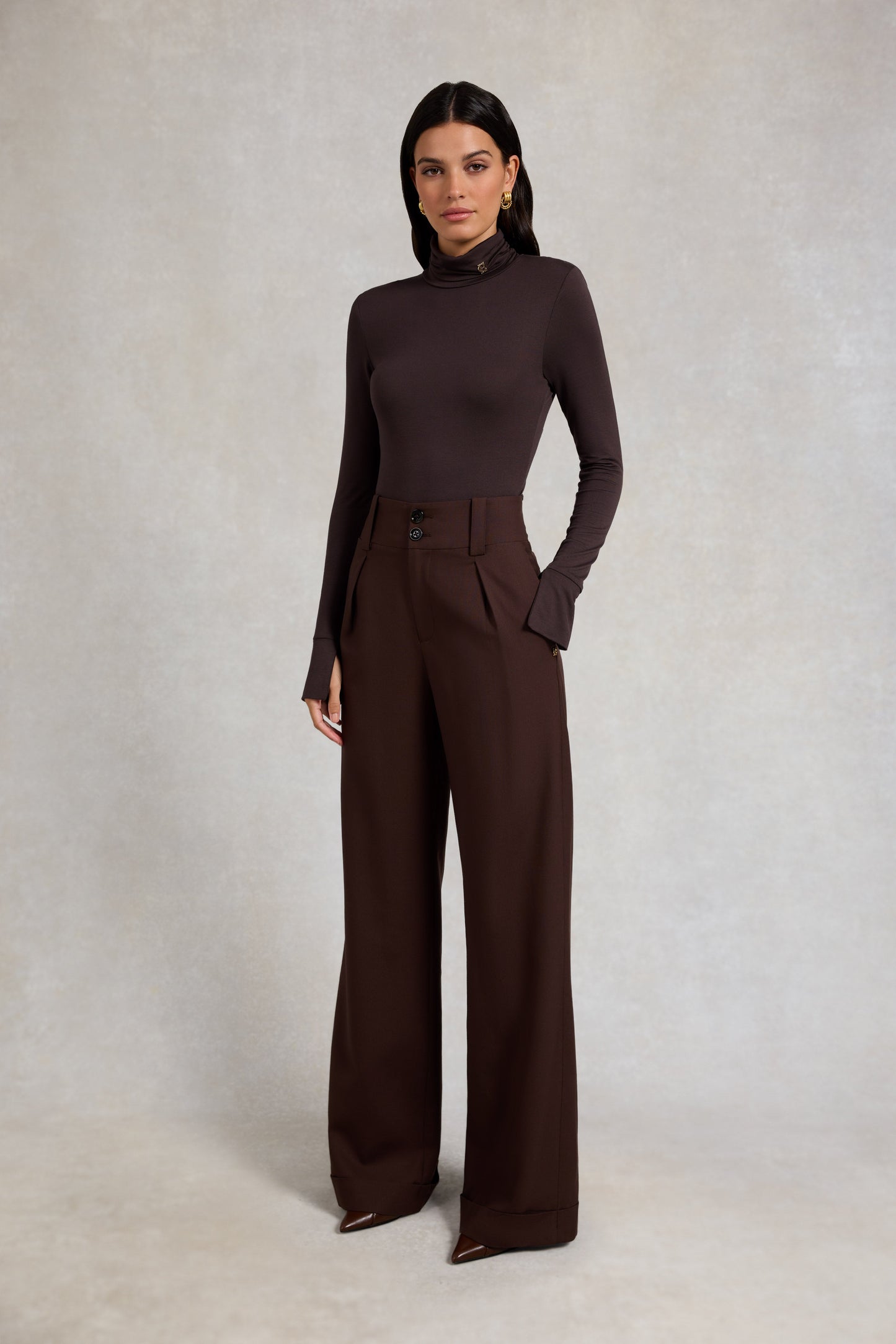 High Waisted Wide Leg Trouser (Walnut Twill)