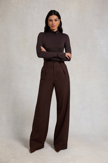 High Waisted Wide Leg Trouser (Walnut Twill)
