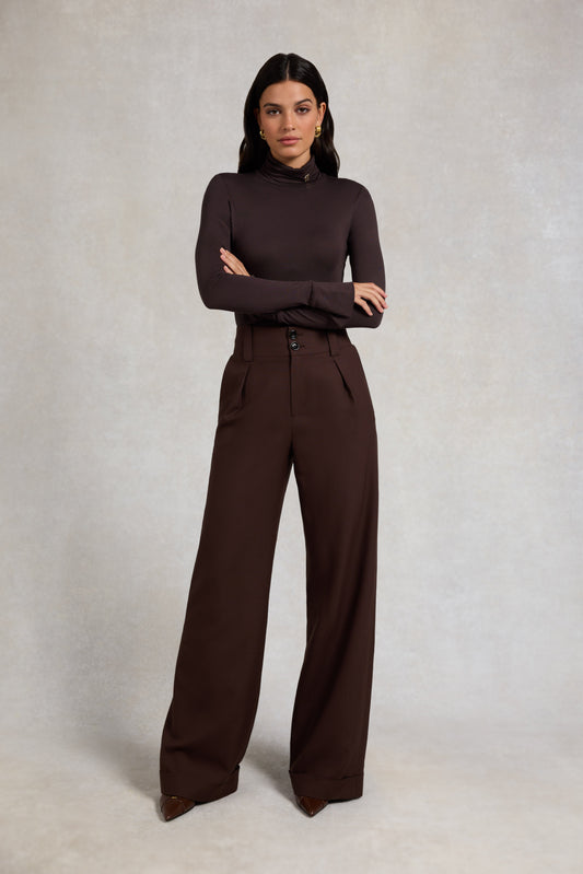 High Waisted Wide Leg Trouser (Walnut Twill)