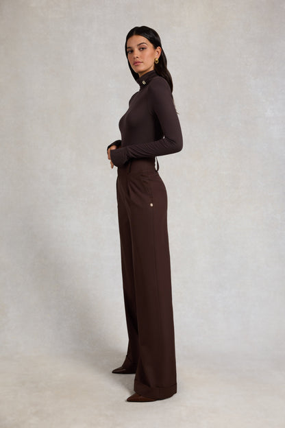 High Waisted Wide Leg Trouser (Walnut Twill)