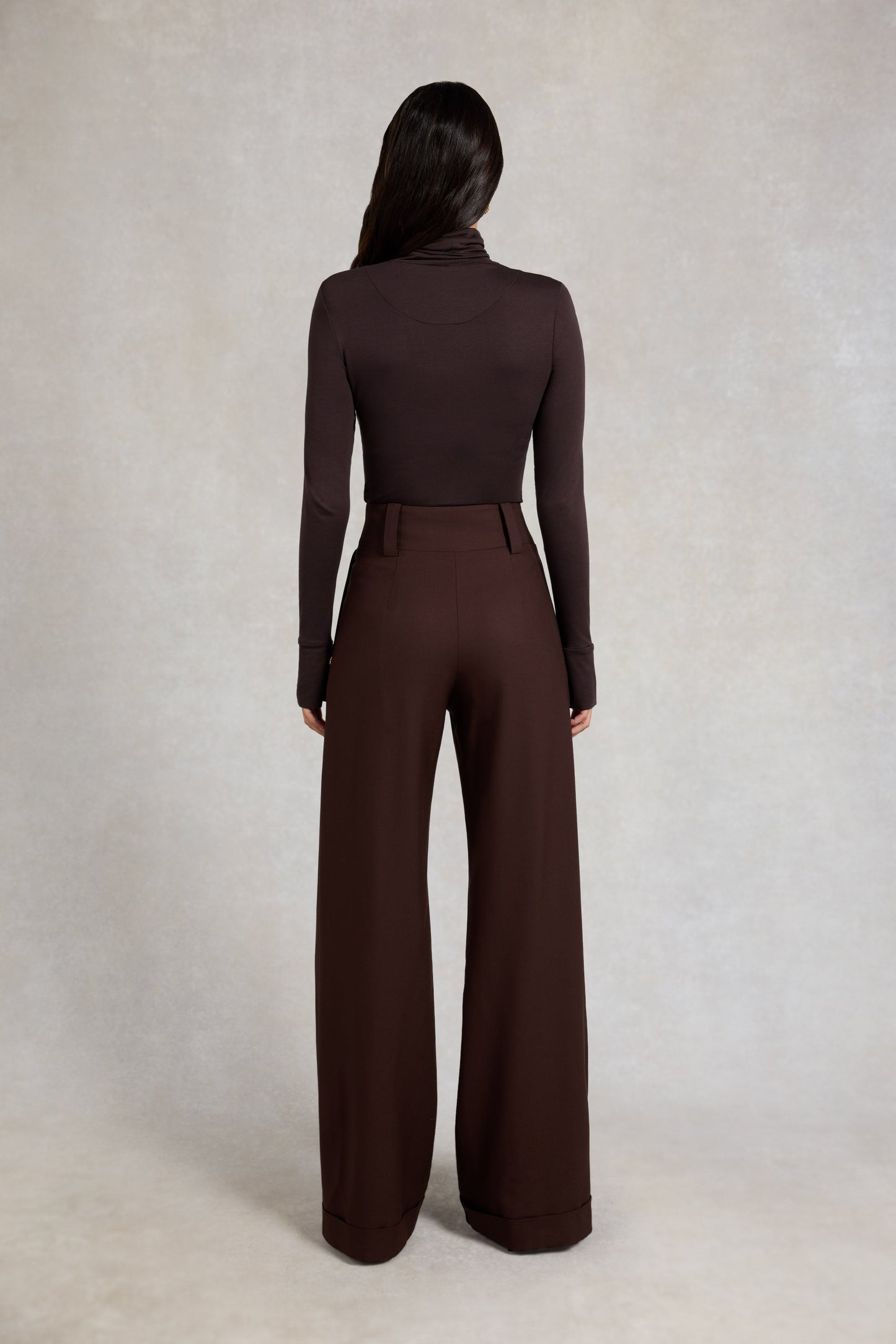High Waisted Wide Leg Trouser (Walnut Twill)