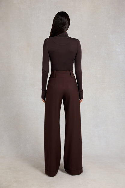 High Waisted Wide Leg Trouser (Walnut Twill)