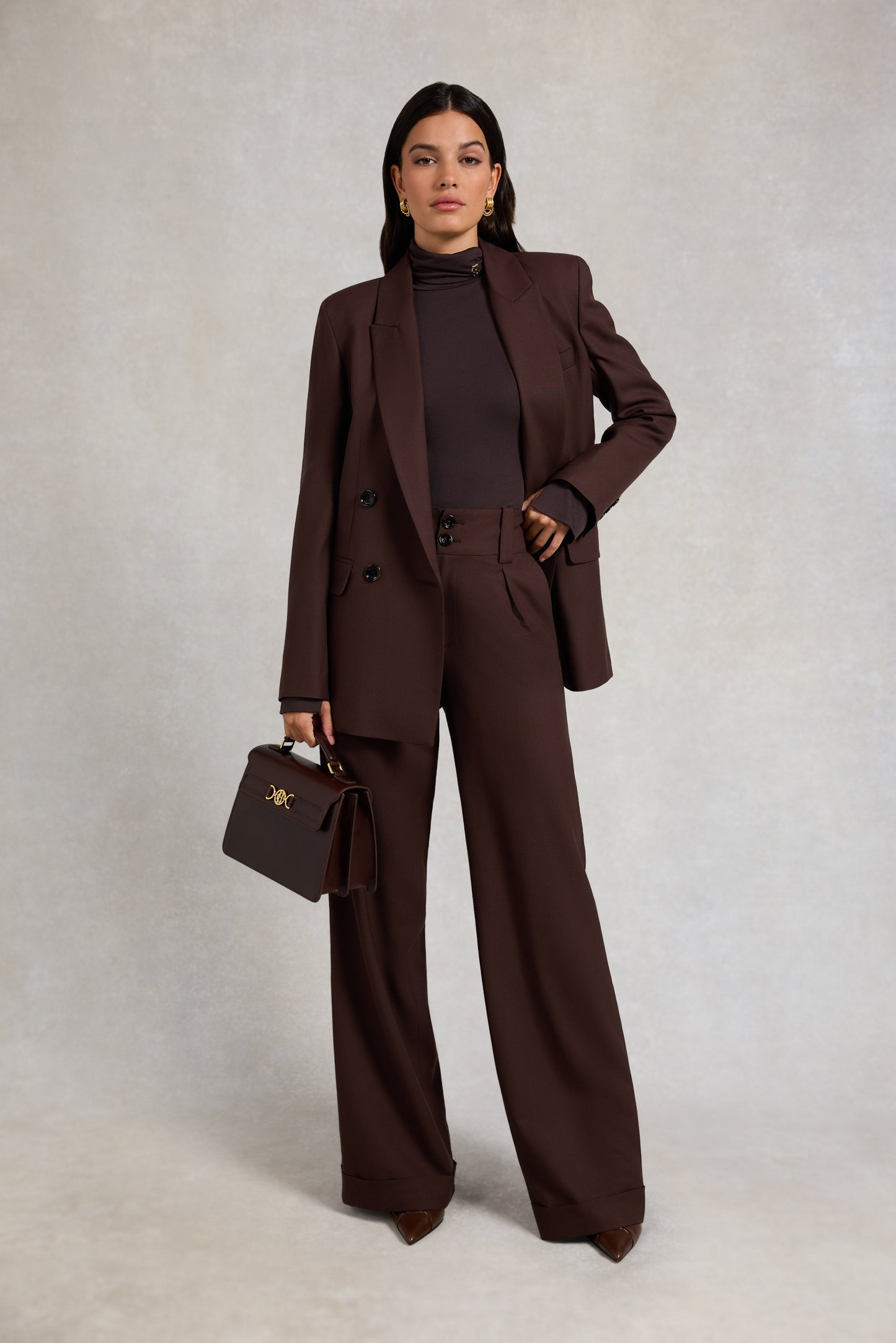 High Waisted Wide Leg Trouser (Walnut Twill)