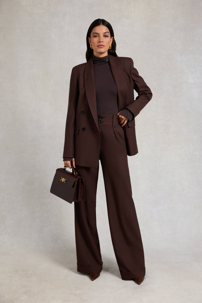 High Waisted Wide Leg Trouser (Walnut Twill)