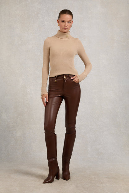 Faux Leather Skinny Jean (Burnished Tan)