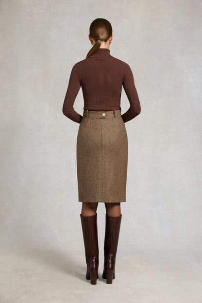 Mayfair Pencil Skirt (Large Scale Brown Herringbone)