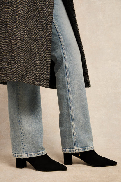 Regency Mid Heel Ankle Boot (Black Suede)