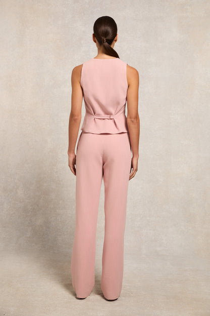 High Waisted Straight Trouser (Pink Linen)