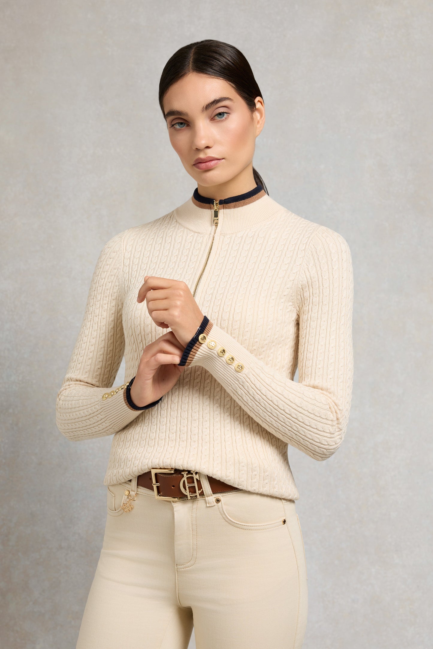 Zoe Quarter Zip Knit (Almond)
